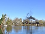 The 0-6-0 9 steam locomotive on the bridge over Memorial Lake